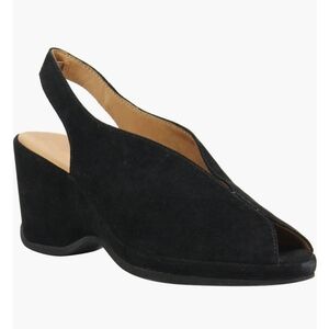 L'Amour des Pieds Women's Odetta  Slingback Leather Peep Toe Wedge Black Suede